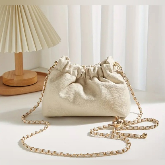 Pleated Leather Crossbody Bag w/ Gold Adjustable Chain - Picture 2 of 4